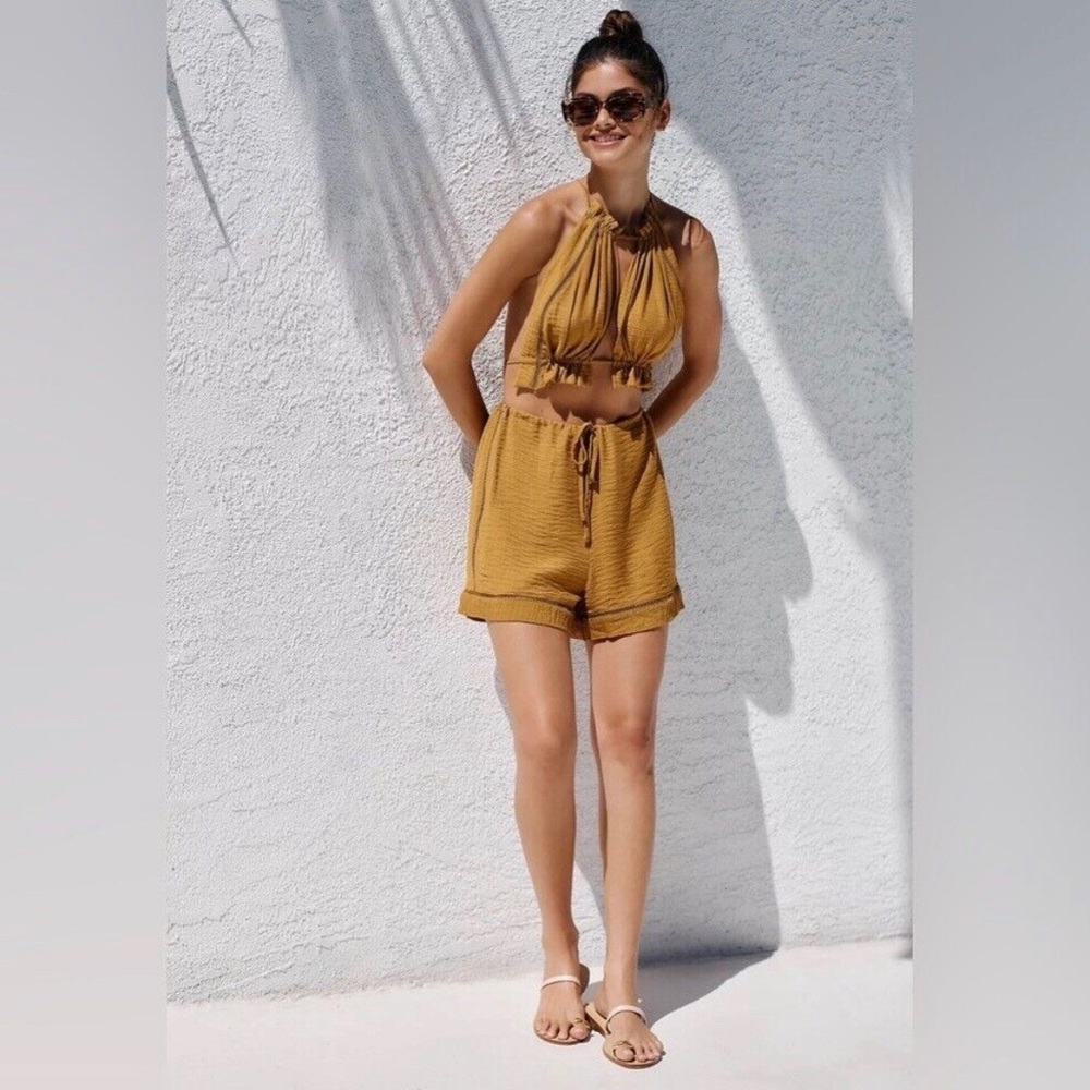 Anthropologie two piece short set NWT Sz Small Bronze Color